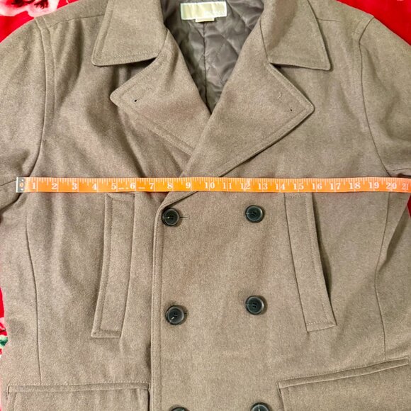 Michael Kors Delta Wool-Blend Faux-Leather-Trim Peacoat Men’s Large Brown - Picture 5 of 16